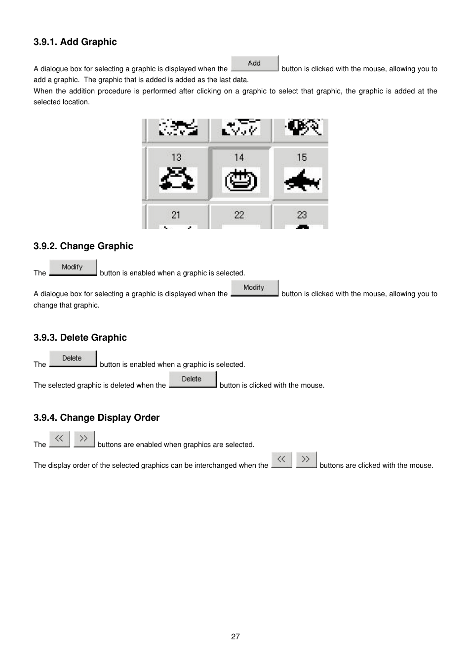 Add graphic, Change graphic, Delete graphic | Change display order | CITIZEN MG0000 User Manual | Page 156 / 157