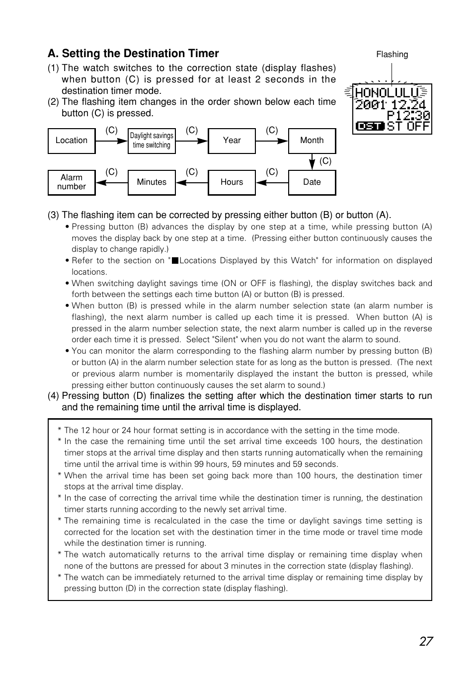 A. setting the destination timer | CITIZEN MG0000 User Manual | Page 27 / 157