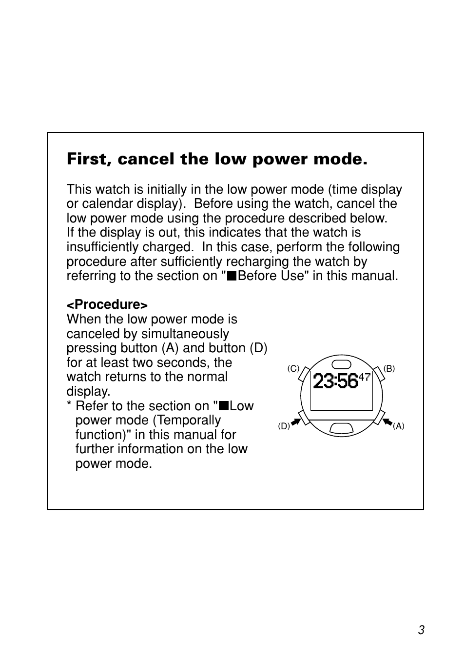 First, cancel the low power mode, English | CITIZEN MG0000 User Manual | Page 3 / 157