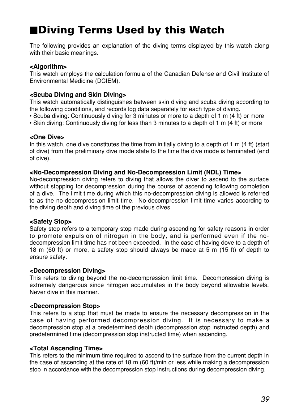 Diving terms used by this watch | CITIZEN MG0000 User Manual | Page 39 / 157