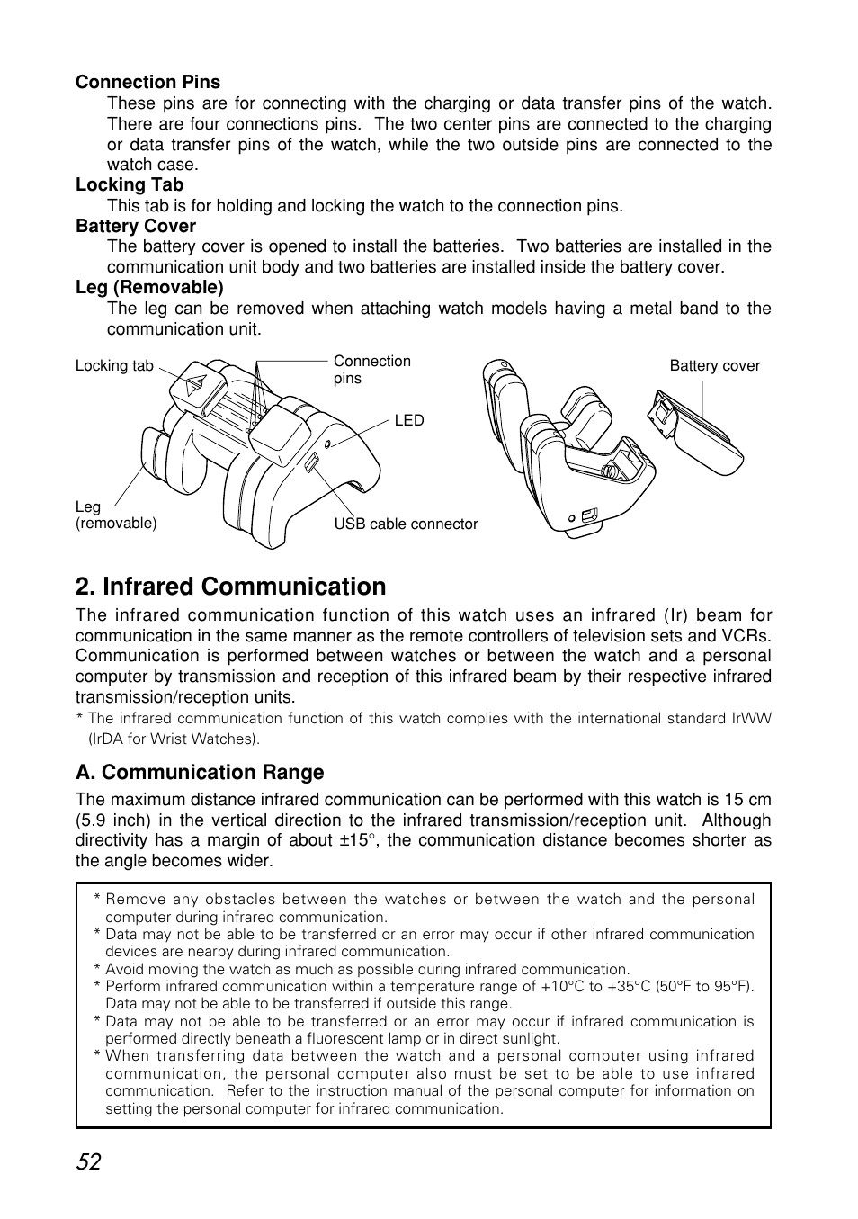 Infrared communication, A. communication range | CITIZEN MG0000 User Manual | Page 52 / 157
