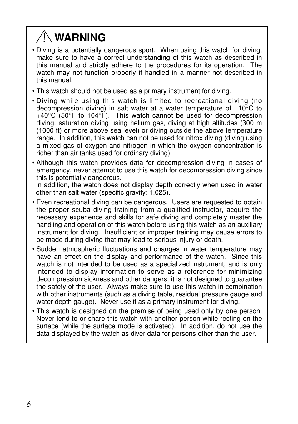 Warning | CITIZEN MG0000 User Manual | Page 6 / 157