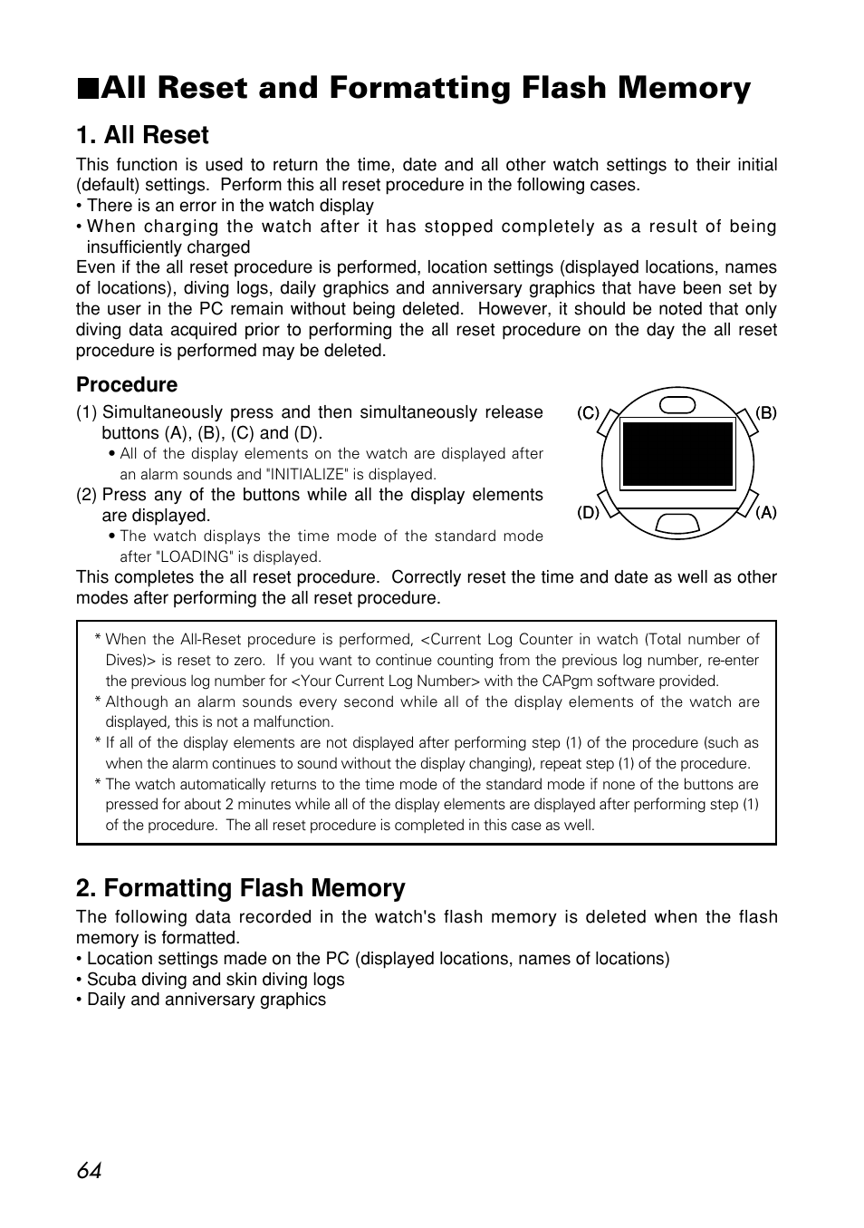 All reset and formatting flash memory, All reset, Formatting flash memory | CITIZEN MG0000 User Manual | Page 64 / 157