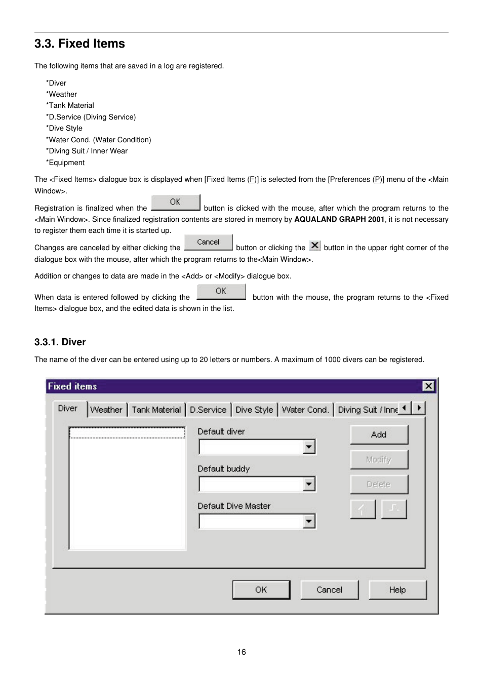 Fixed items, Diver | CITIZEN MG0000 User Manual | Page 87 / 157
