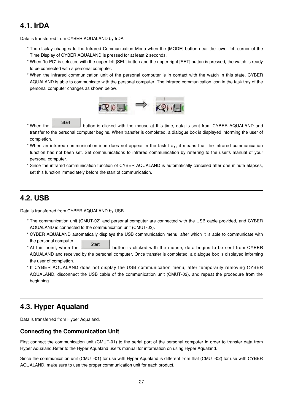 Irda, Hyper aqualand, Connecting the communication unit | CITIZEN MG0000 User Manual | Page 98 / 157