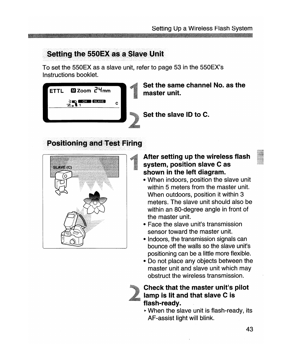 Set the same channel no. as the master unit, Set the slave id to c | Canon MR-14EX User Manual | Page 43 / 90