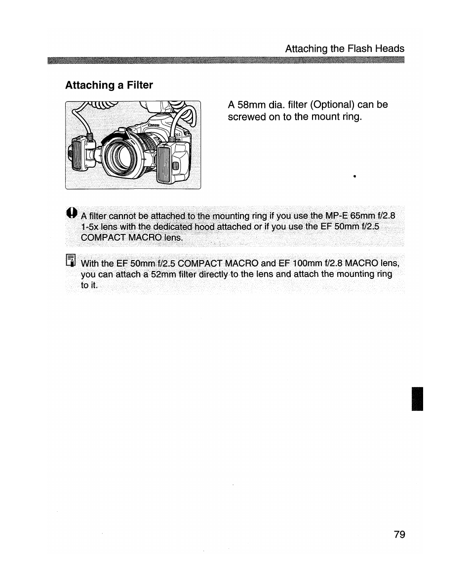 Attaching a filter | Canon MR-14EX User Manual | Page 79 / 90