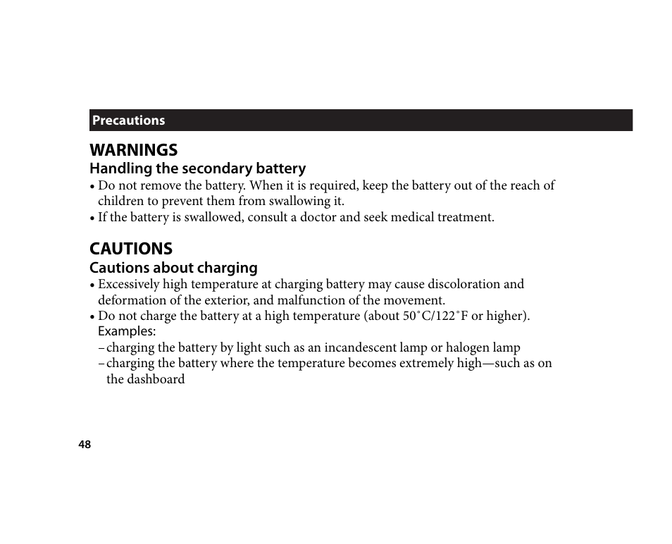 Warnings, Cautions | CITIZEN U700 User Manual | Page 48 / 62