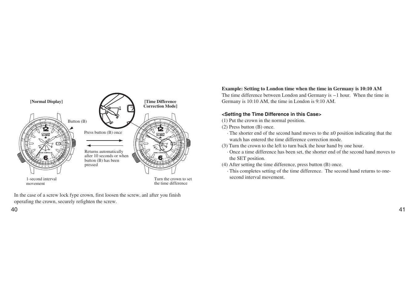 Setting the time difference in this case | CITIZEN H461 User Manual | Page 20 / 42
