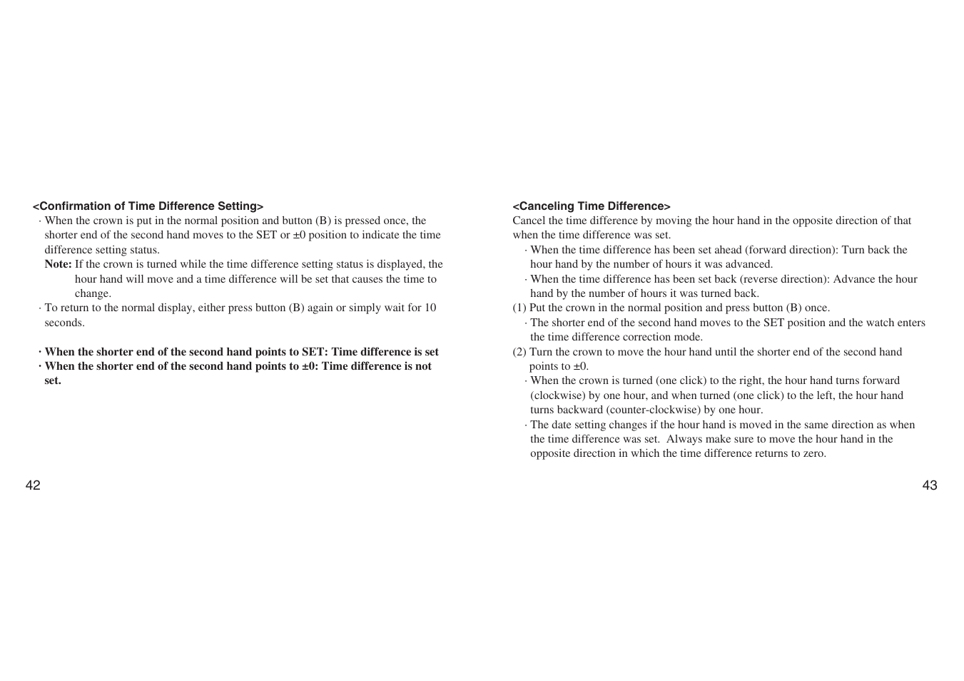 Confirmation of time difference setting, Canceling time difference | CITIZEN H461 User Manual | Page 21 / 42