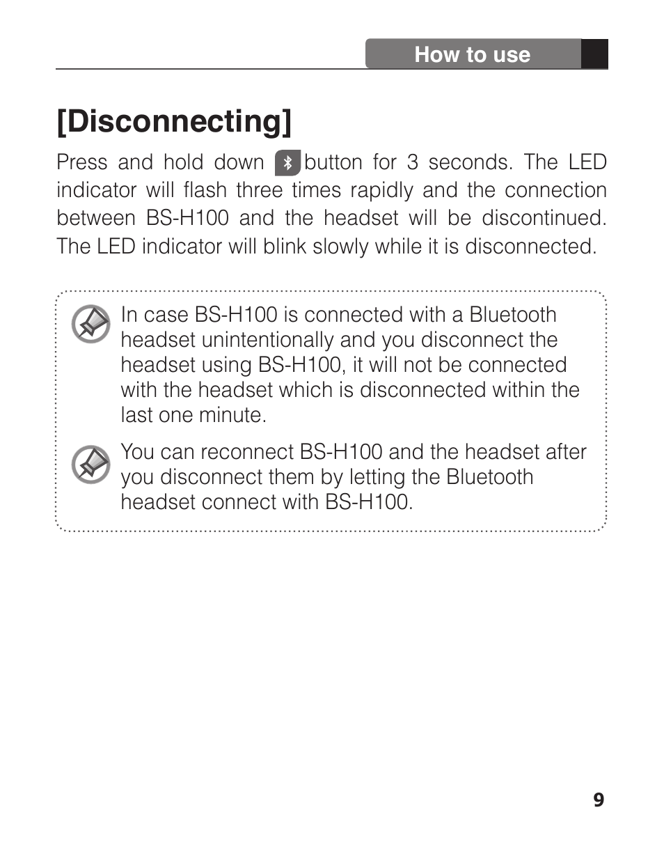 Disconnecting | Clipcomm BS-H100 User Manual | Page 11 / 24