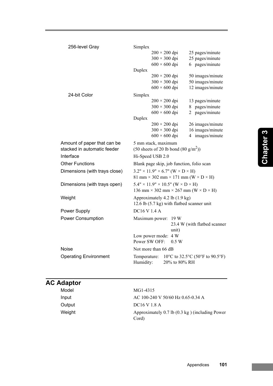 Chapter 3, Ac adaptor | Canon DR-2580C User Manual | Page 105 / 116