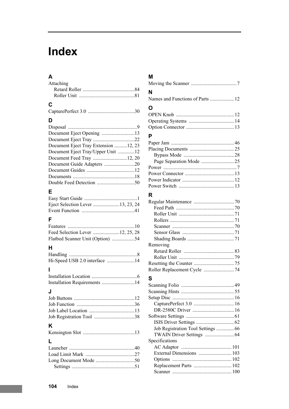 Index | Canon DR-2580C User Manual | Page 108 / 116