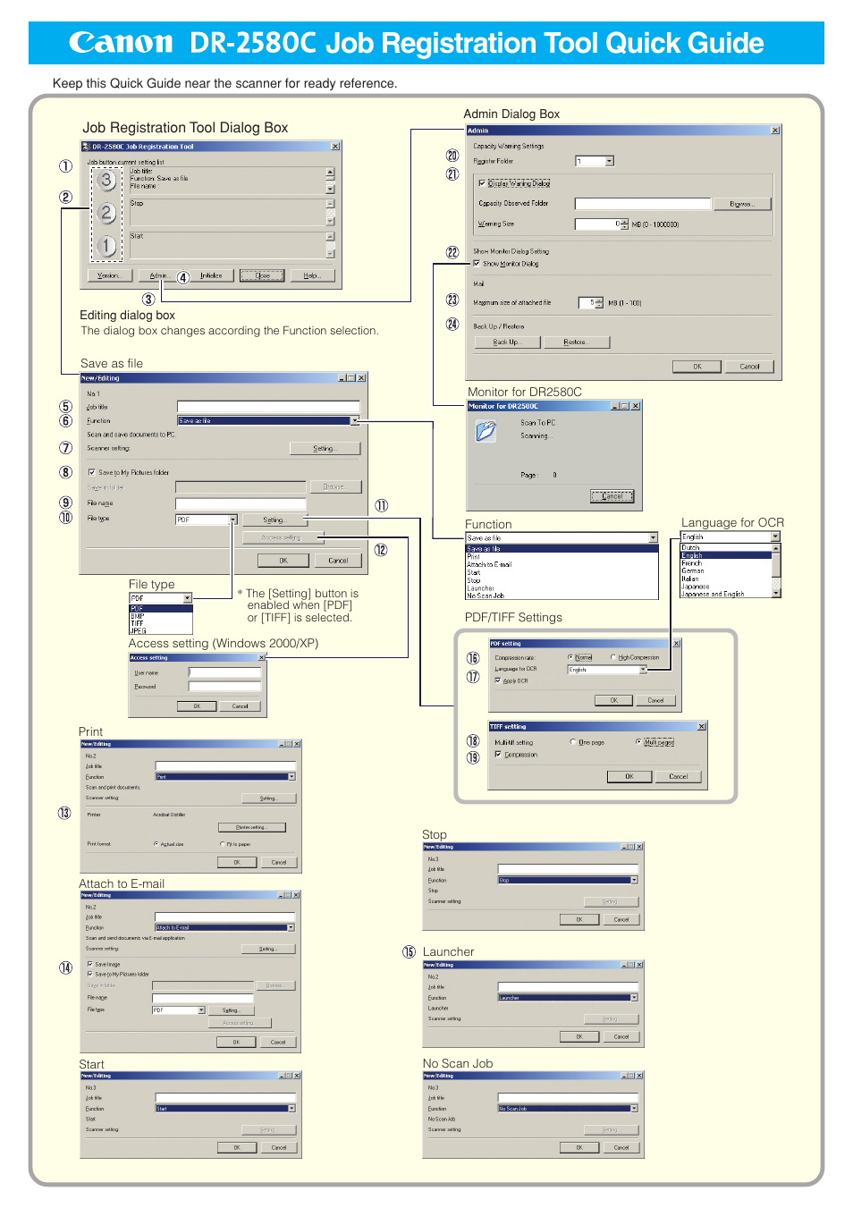 Job registration tool, Job registration tool quick guide | Canon DR-2580C User Manual | Page 115 / 116