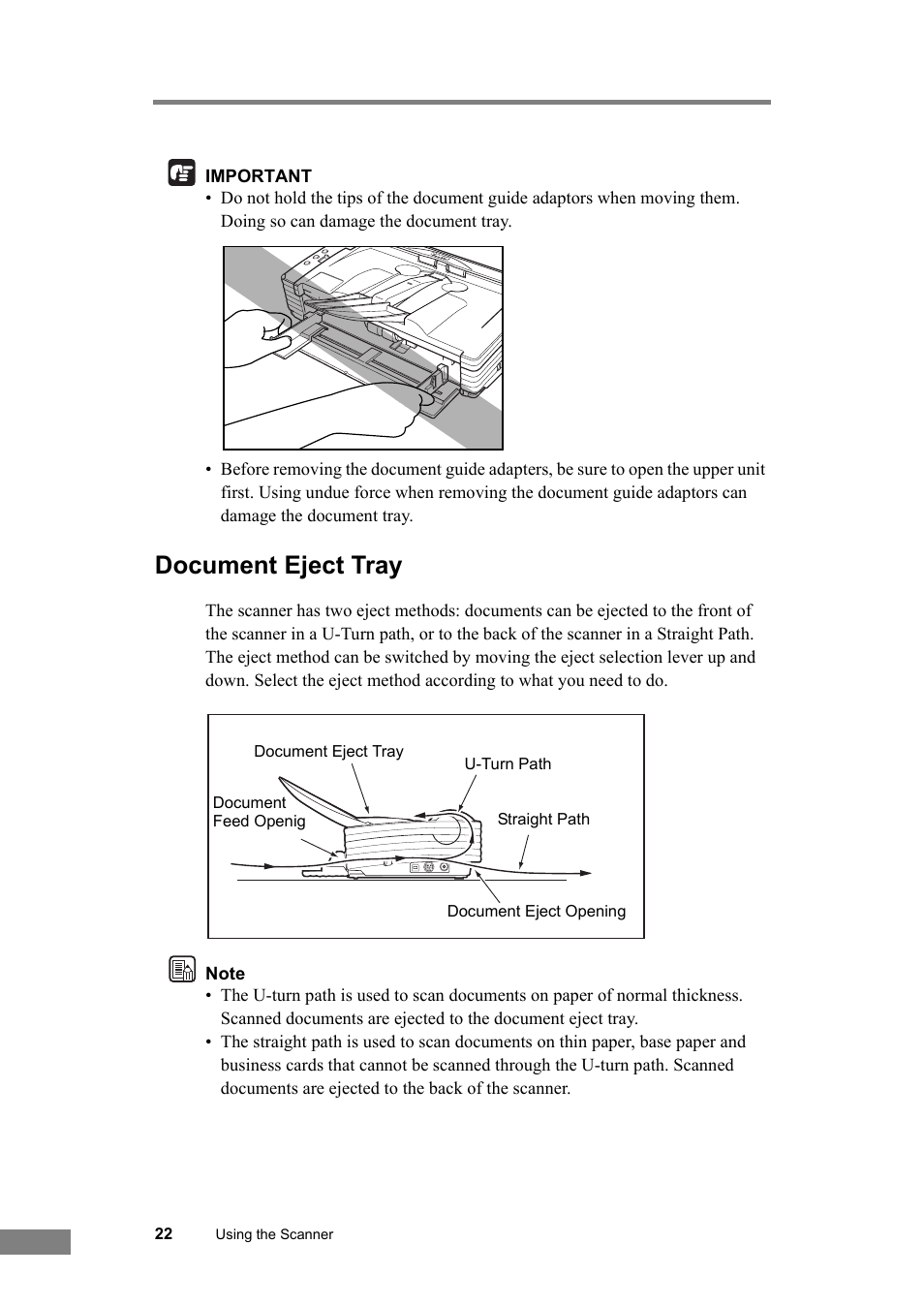 Document eject tray, See p. 22.), Used. (see p. 22.) | On p. 22 | Canon DR-2580C User Manual | Page 26 / 116