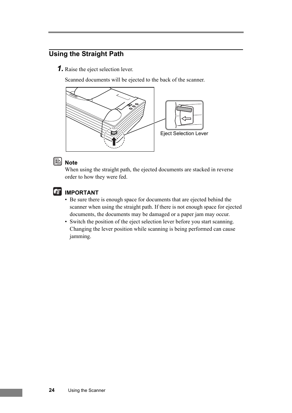 See p. 24.), P. 24), Using the straight path | Canon DR-2580C User Manual | Page 28 / 116