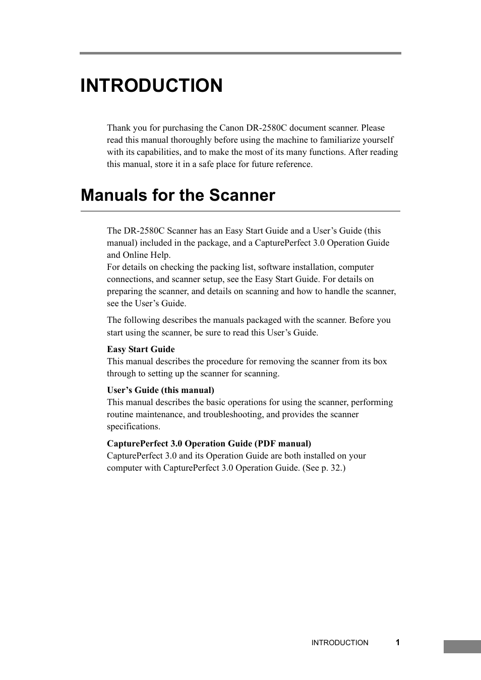 Introduction, Manuals for the scanner, Chapter | Canon DR-2580C User Manual | Page 5 / 116