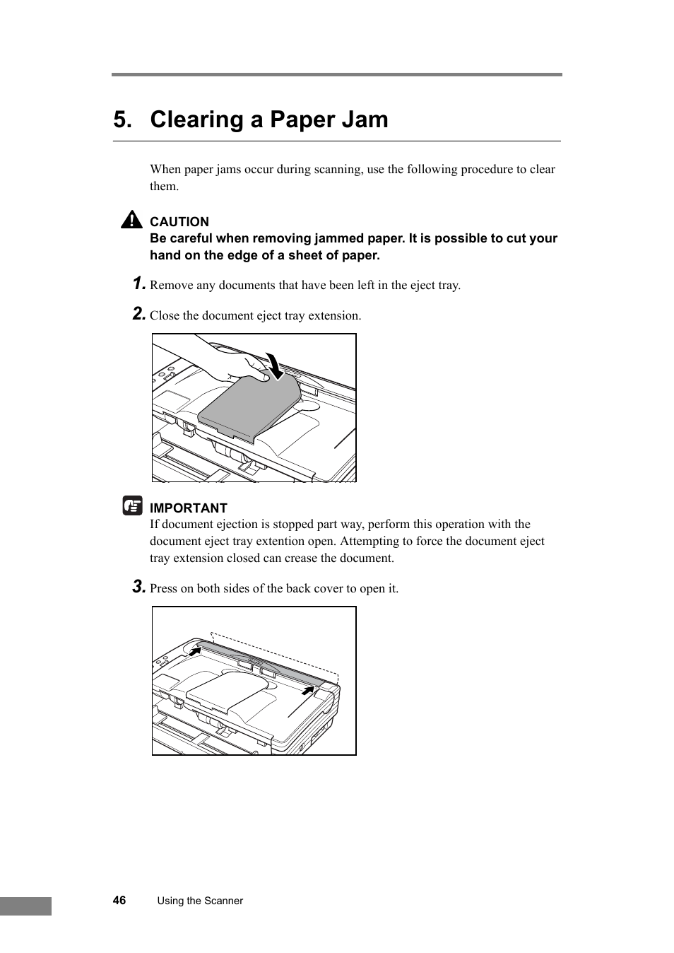 Clearing a paper jam | Canon DR-2580C User Manual | Page 50 / 116