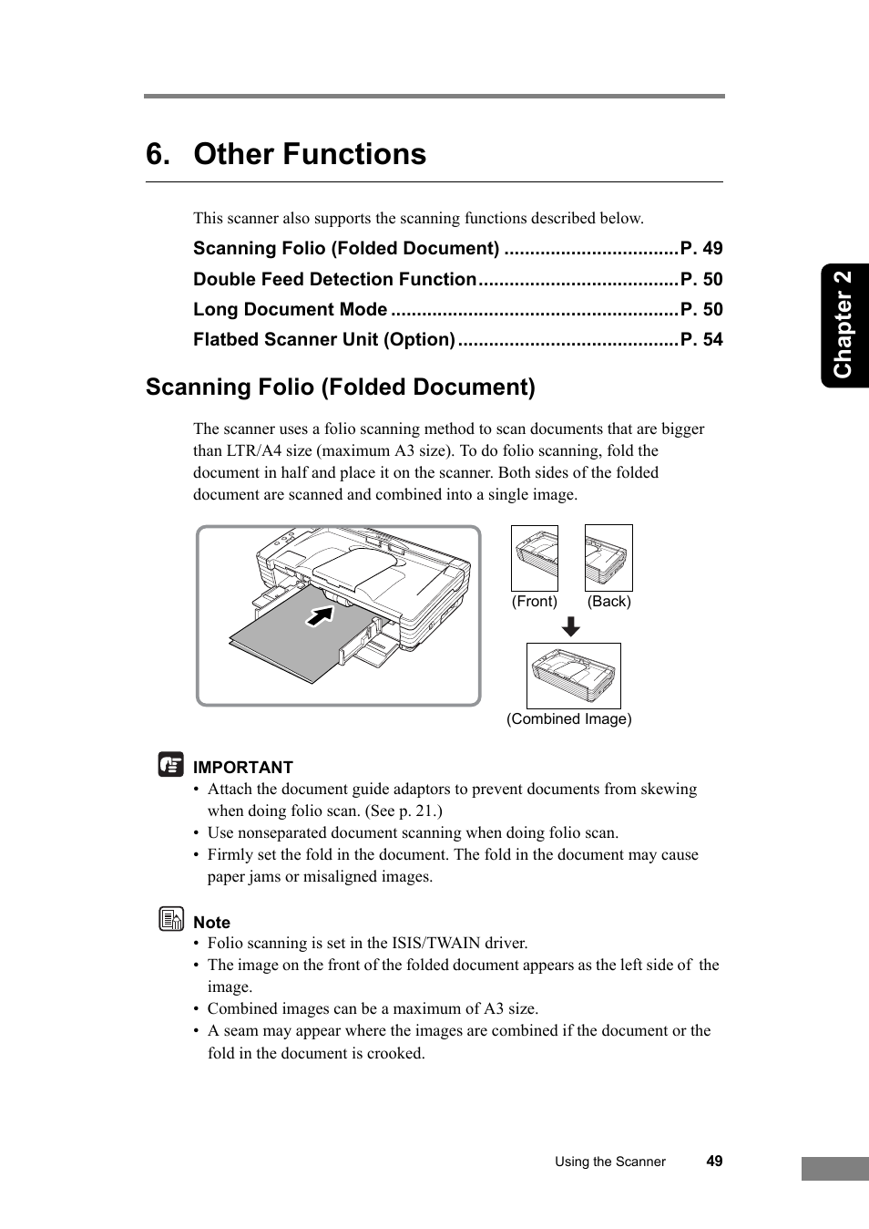 Other functions, Scanning folio (folded document), Image. (see p. 49.) | Chapter 2 | Canon DR-2580C User Manual | Page 53 / 116