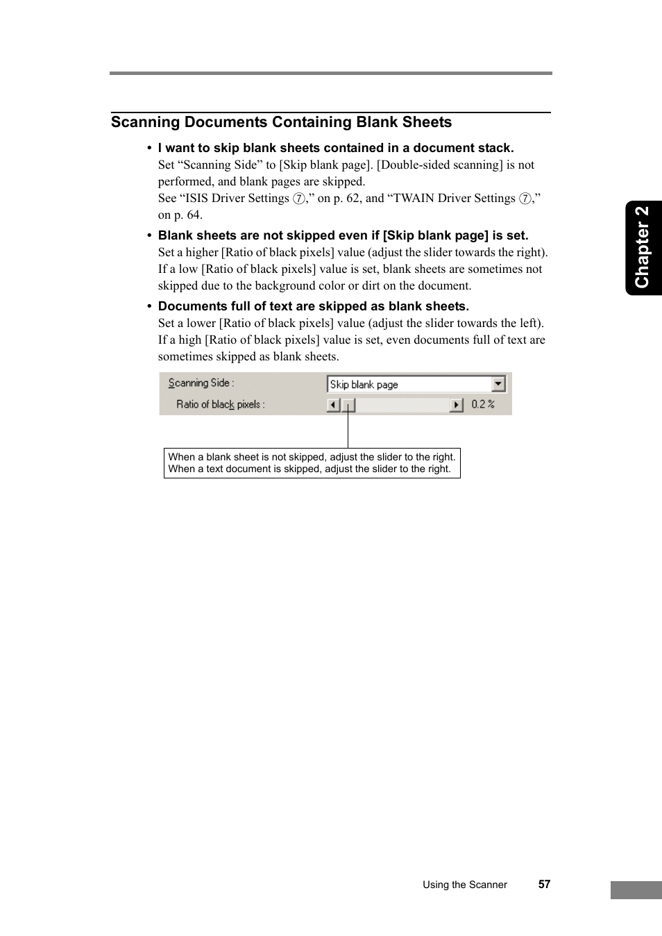 Chapter 2, Scanning documents containing blank sheets | Canon DR-2580C User Manual | Page 61 / 116