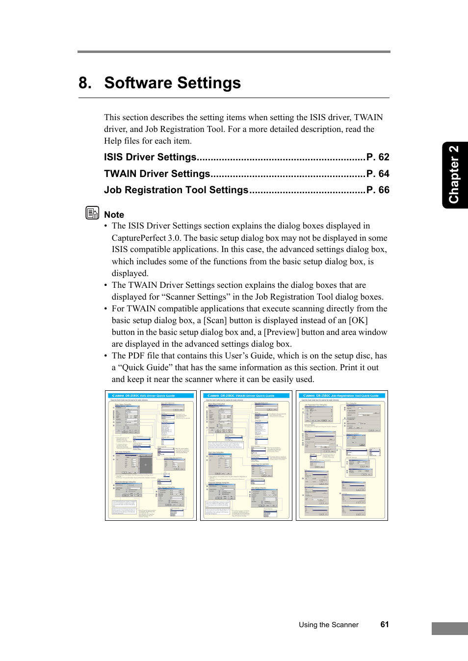 Software settings, See “software settings,” on p. 61, Chapter 2 | Canon DR-2580C User Manual | Page 65 / 116