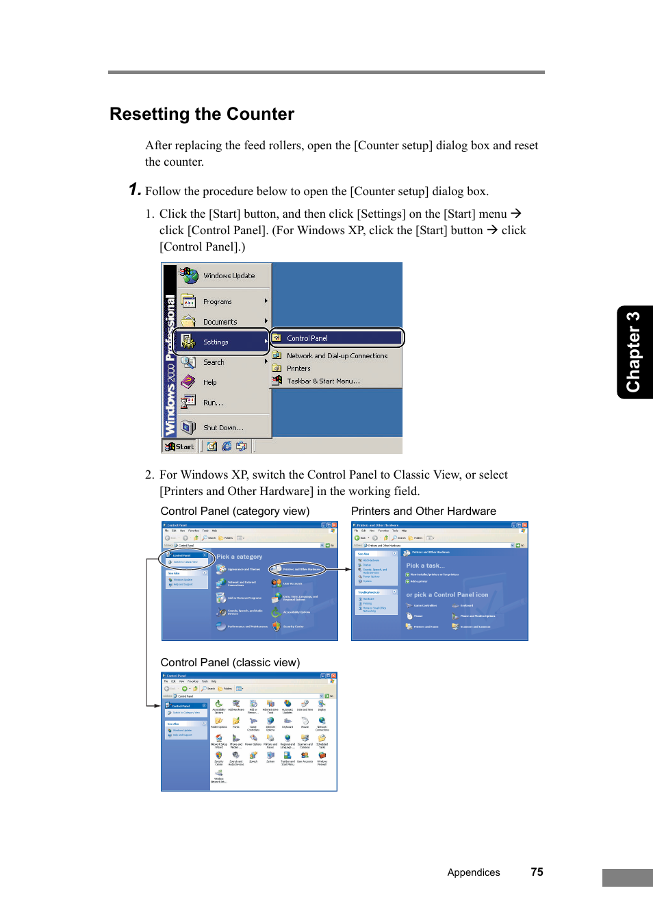 Resetting the counter, Chapter 3 resetting the counter | Canon DR-2580C User Manual | Page 79 / 116