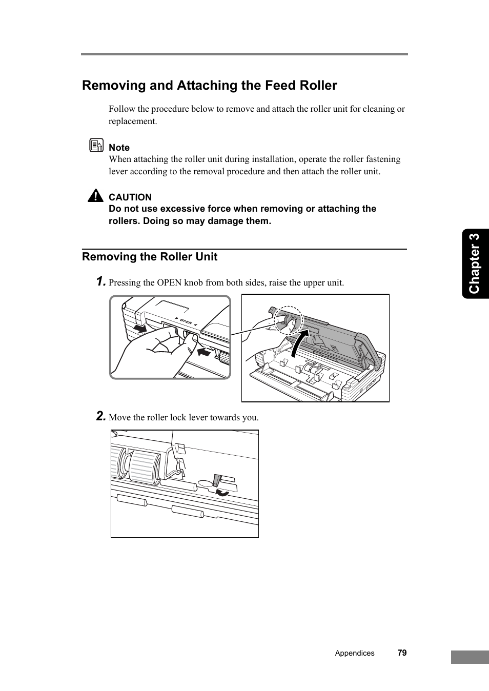 Removing and attaching the feed roller, Chapter 3 removing and attaching the feed roller | Canon DR-2580C User Manual | Page 83 / 116