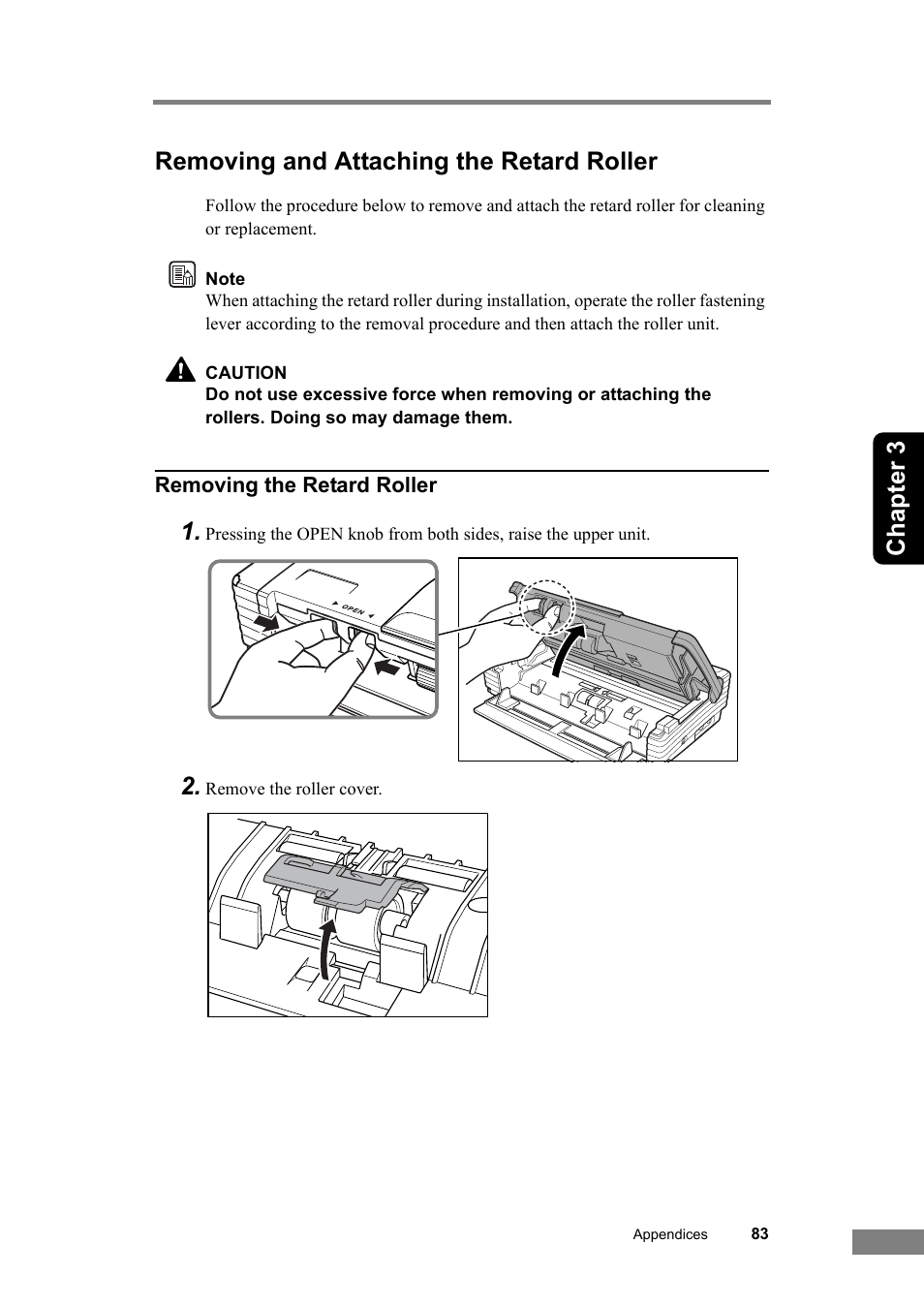 Removing and attaching the retard roller, Chapter 3 removing and attaching the retard roller | Canon DR-2580C User Manual | Page 87 / 116