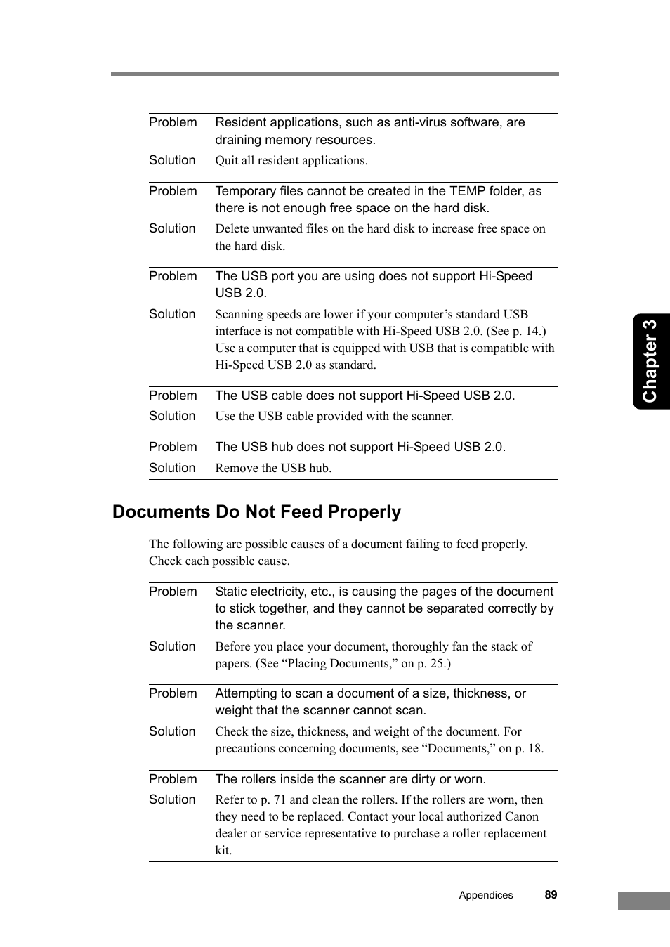 Documents do not feed properly, Chapter 3 | Canon DR-2580C User Manual | Page 93 / 116