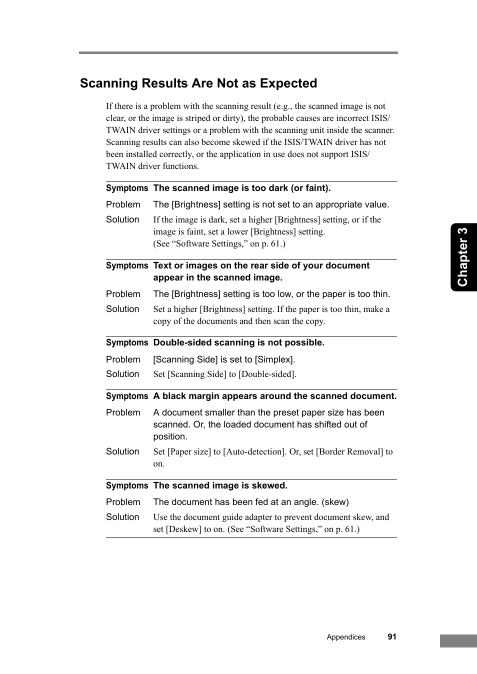 Scanning results are not as expected, Chapter 3 scanning results are not as expected | Canon DR-2580C User Manual | Page 95 / 116