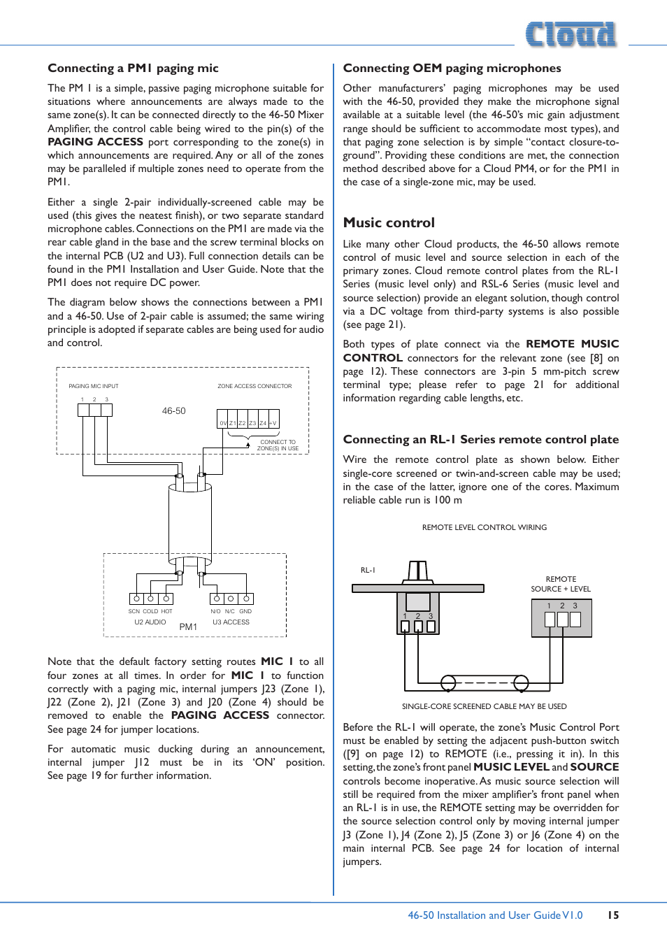 Music control | Cloud Electronics 46-50 User Manual | Page 15 / 28