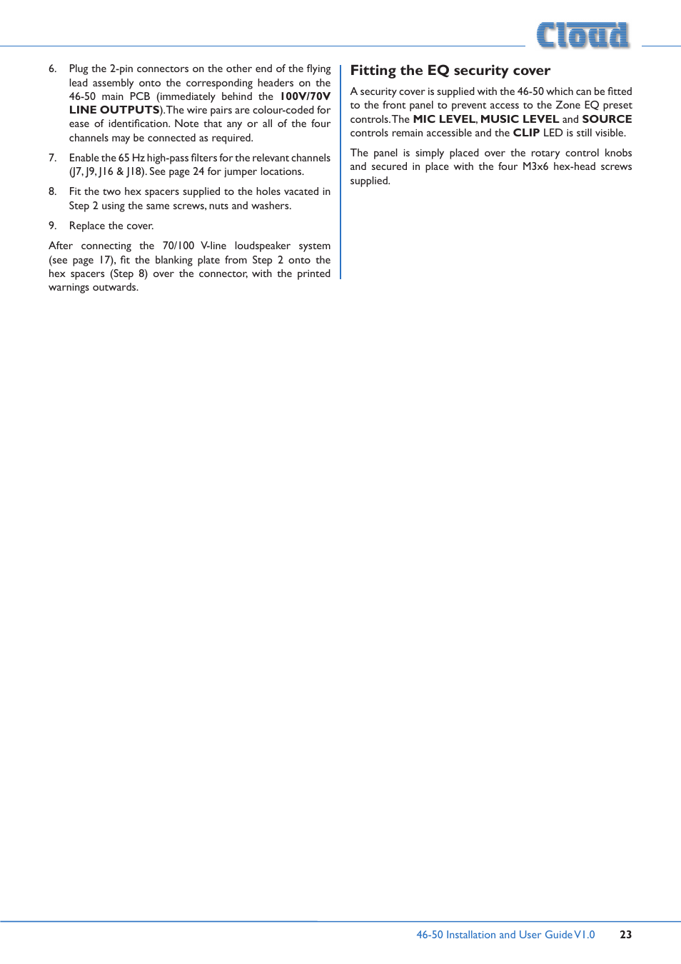 Fitting the eq security cover | Cloud Electronics 46-50 User Manual | Page 23 / 28