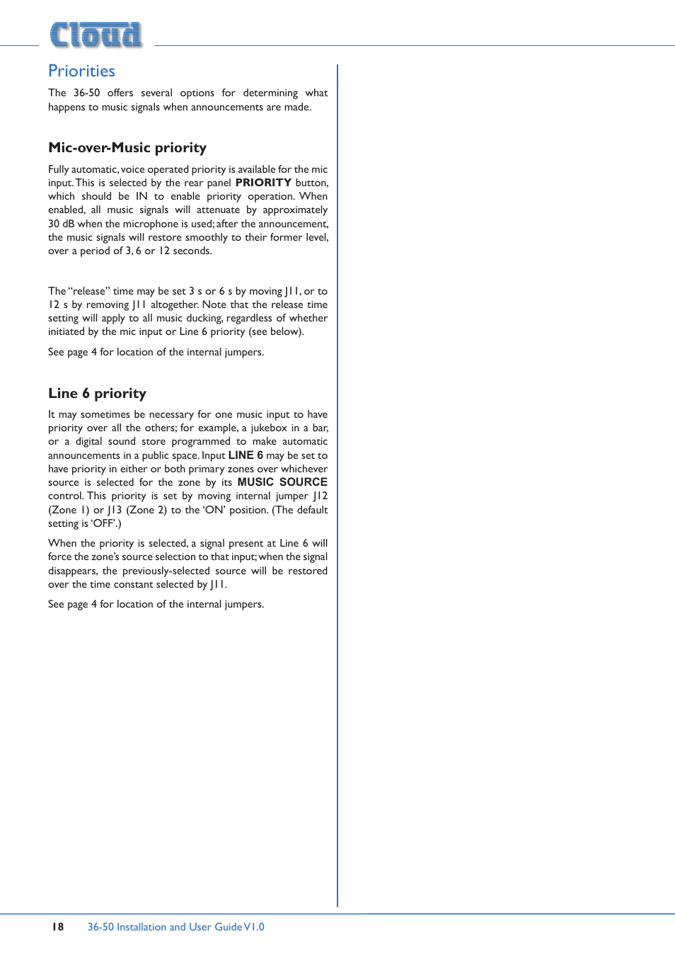 Priorities, Mic-over-music priority line 6 priority | Cloud Electronics 36-50 User Manual | Page 18 / 24