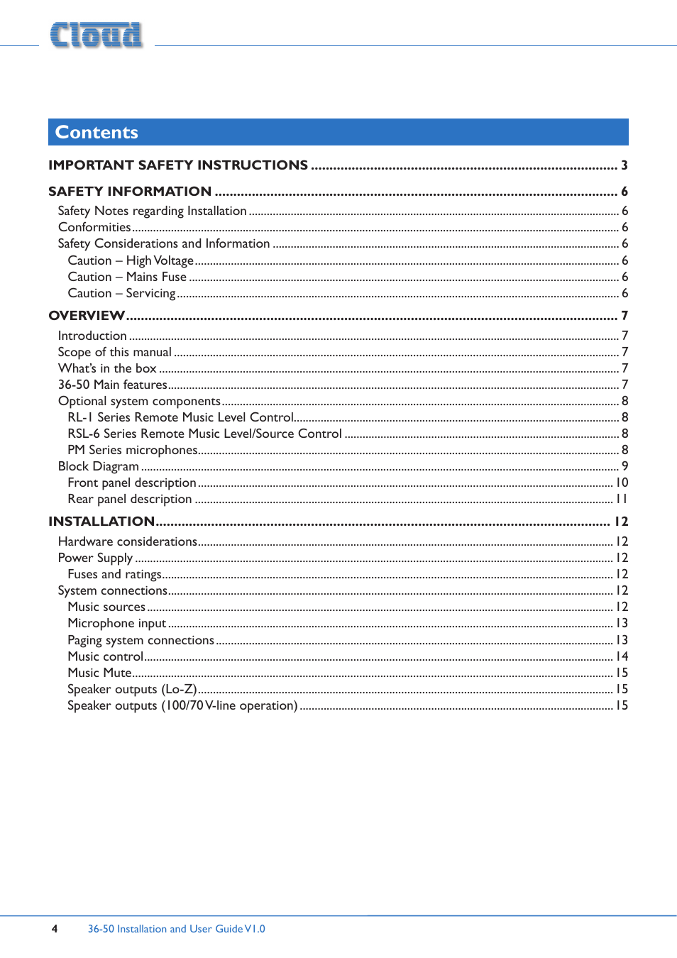 Cloud Electronics 36-50 User Manual | Page 4 / 24