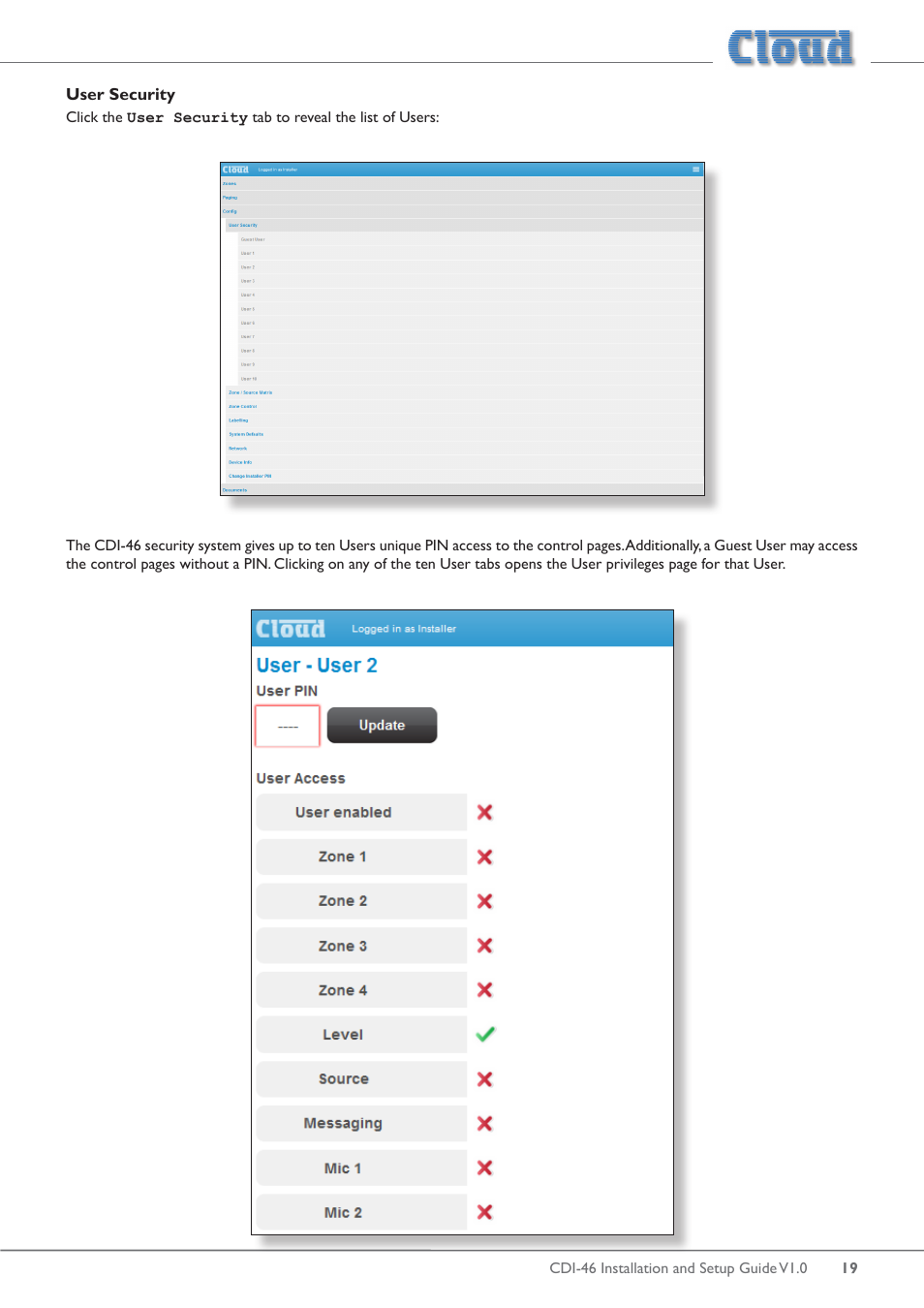 User security | Cloud Electronics 46-120 - CDI-46 User Manual | Page 19 / 28