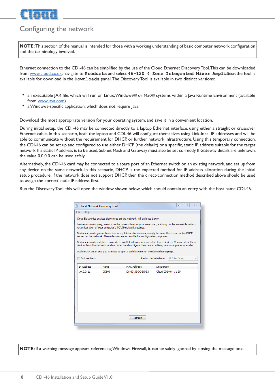 Configuring the network | Cloud Electronics 46-120 - CDI-46 User Manual | Page 8 / 28