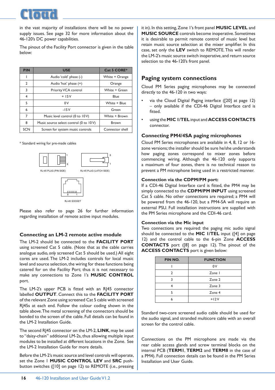 Paging system connections | Cloud Electronics 46-120TMedia User Manual | Page 16 / 36