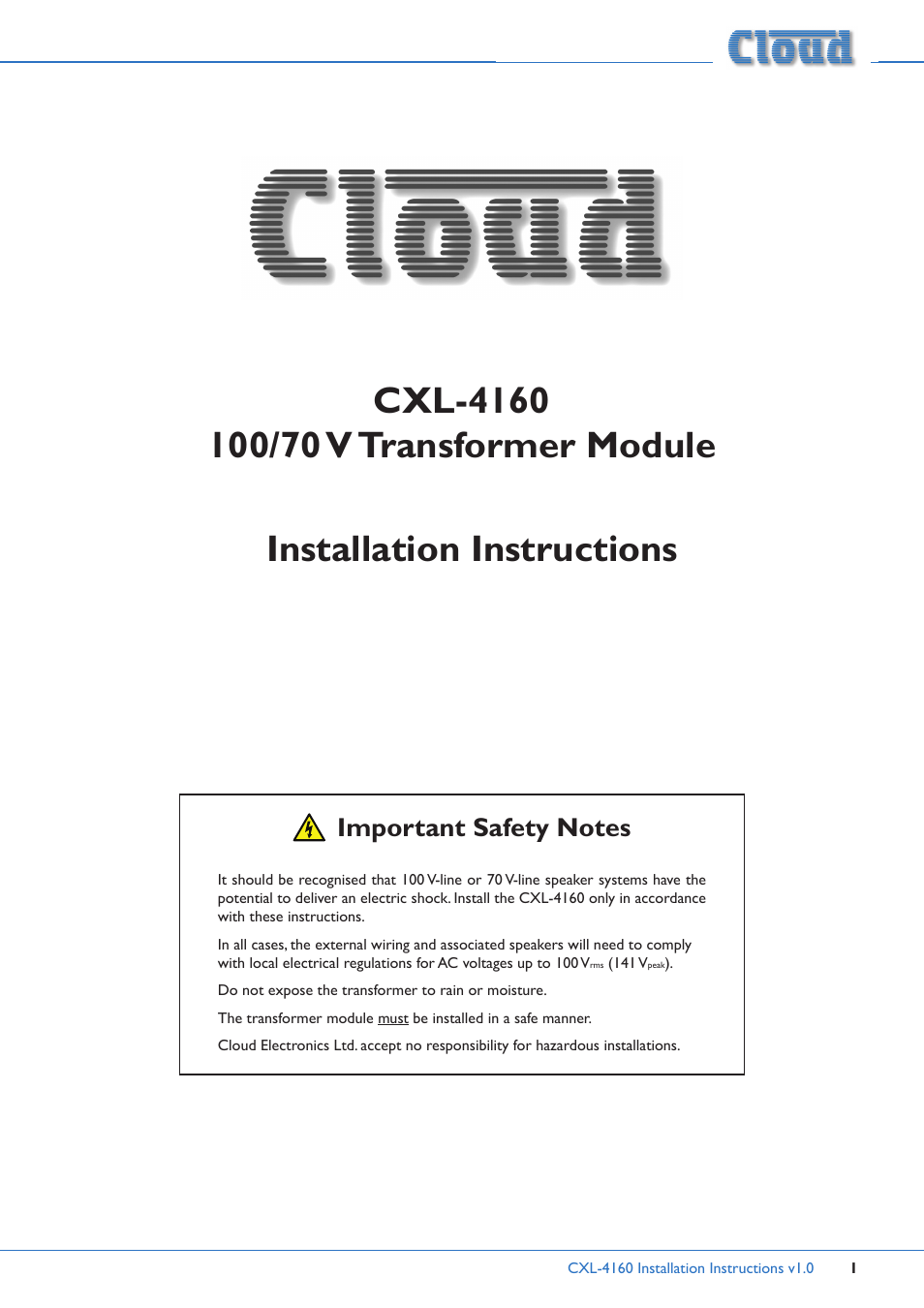 Cloud Electronics 46-50 - CXL-4160 User Manual | 7 pages