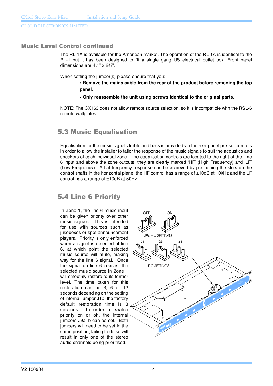 3 music equalisation, 4 line 6 priority, Music level control continued | Cloud Electronics CX163 User Manual | Page 10 / 21