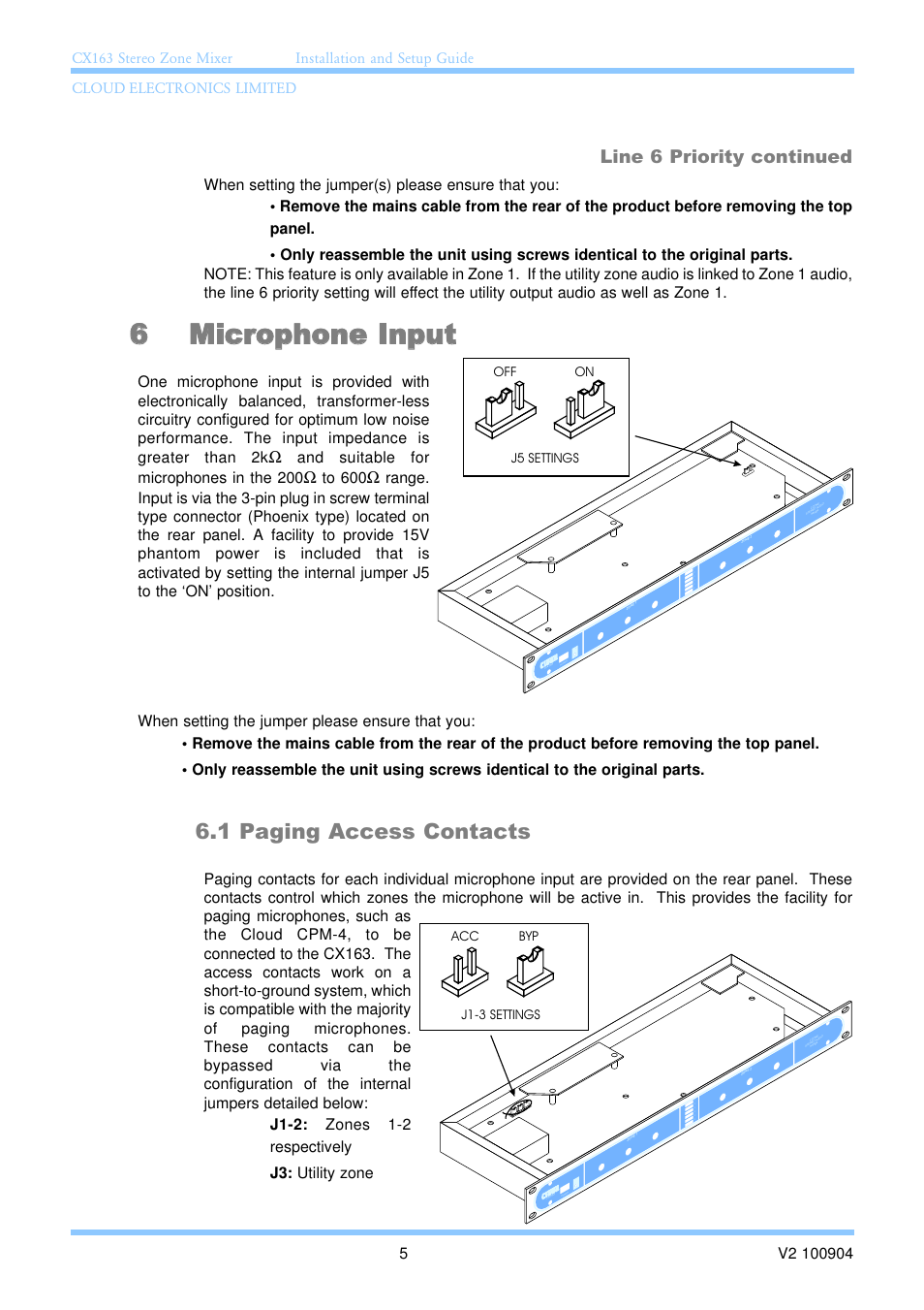 6 microphone input, 1 paging access contacts, Line 6 priority continued | And suitable for microphones in the 200 | Cloud Electronics CX163 User Manual | Page 11 / 21