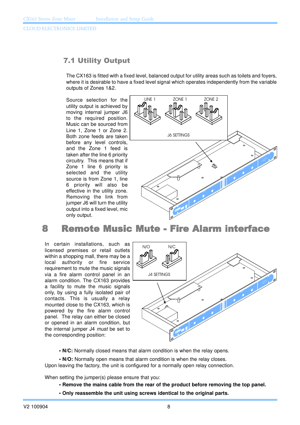 8 remote music mute - fire alarm interface, 1 utility output | Cloud Electronics CX163 User Manual | Page 14 / 21