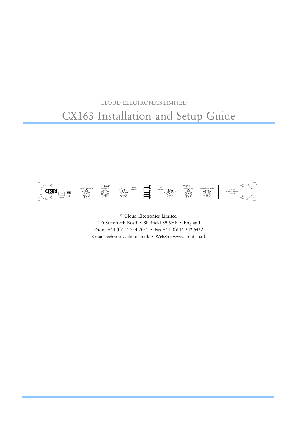 Cx163 installation and setup guide, Cloud electronics limited | Cloud Electronics CX163 User Manual | Page 3 / 21