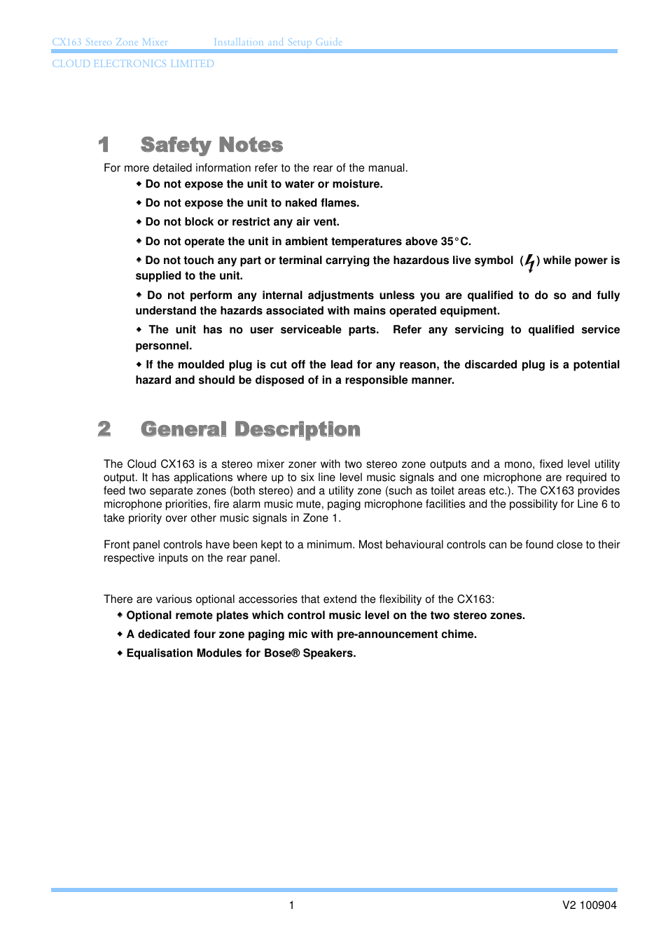 2 general description | Cloud Electronics CX163 User Manual | Page 7 / 21