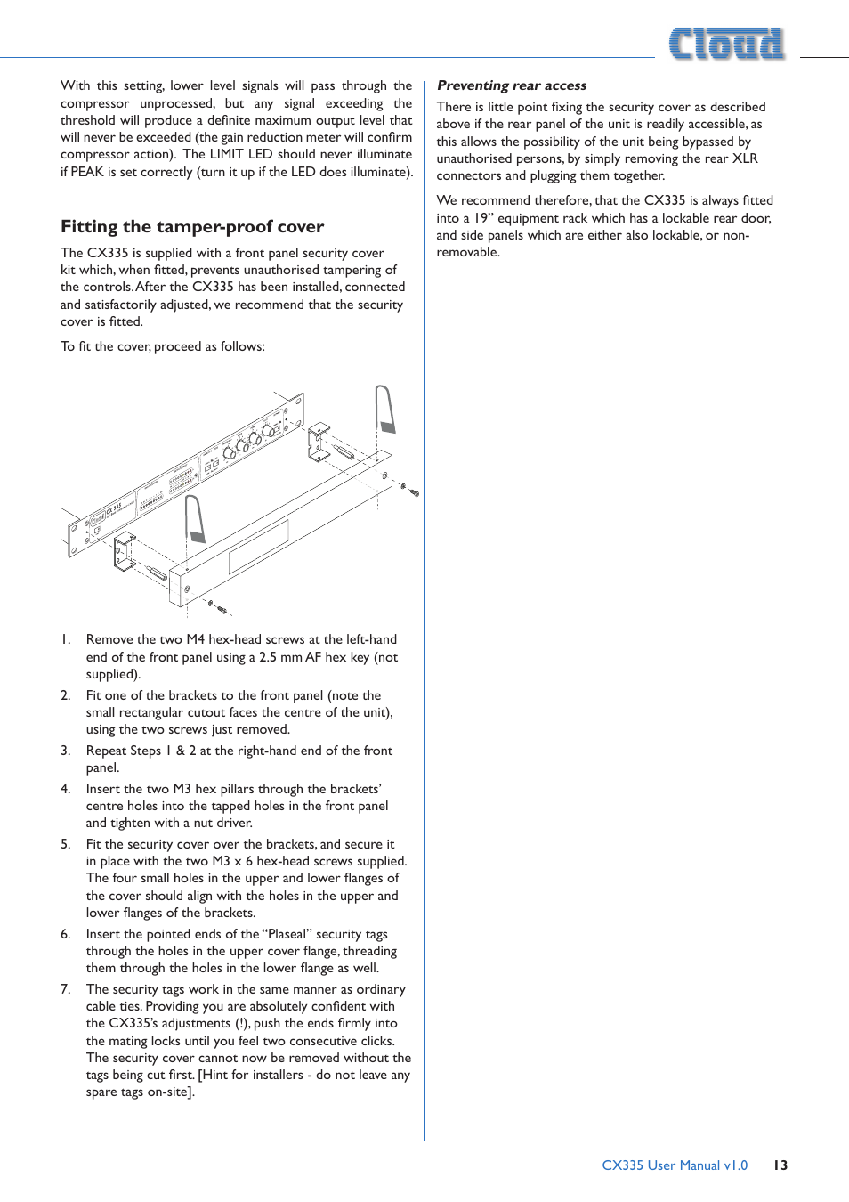 Fitting the tamper-proof cover | Cloud Electronics CX335 User Manual | Page 13 / 16