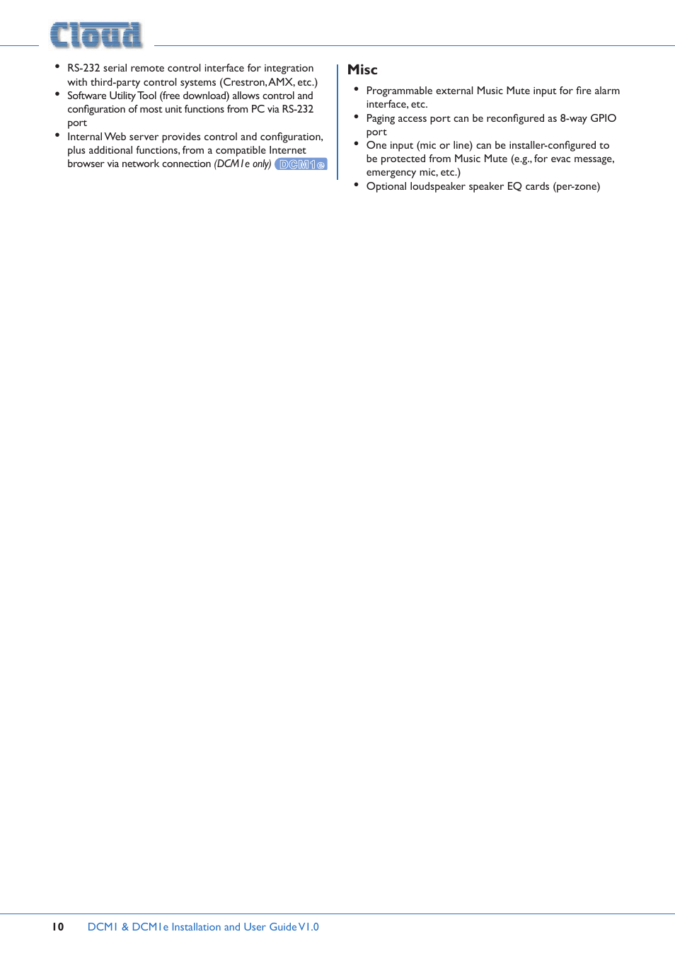 Cloud Electronics DCM1 User Manual | Page 10 / 79