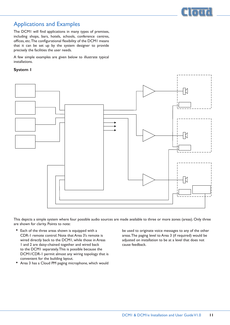 Applications and examples, System 1, Area 1 area 2 area 3 | Cloud Electronics DCM1 User Manual | Page 11 / 79