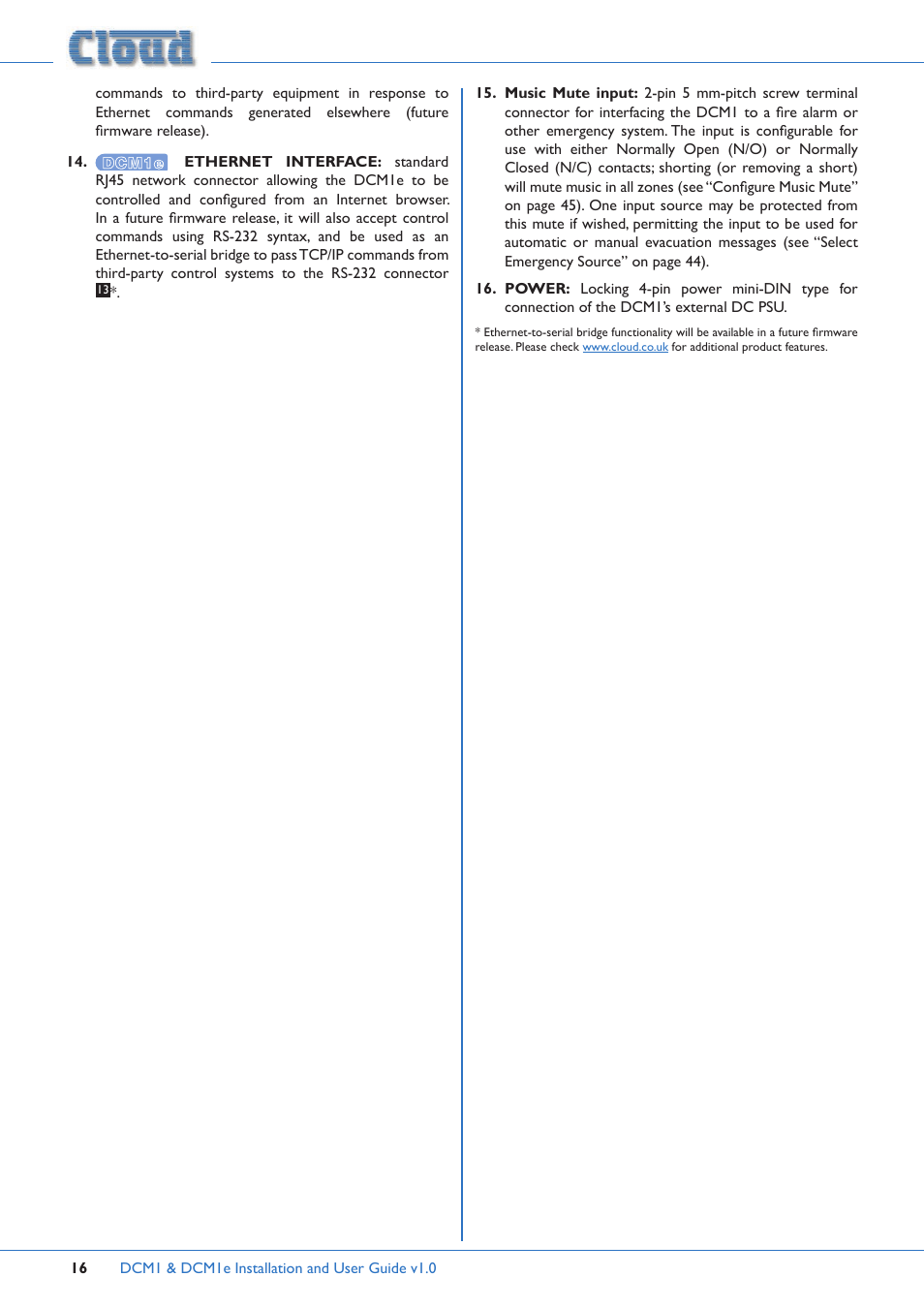 Cloud Electronics DCM1 User Manual | Page 16 / 79