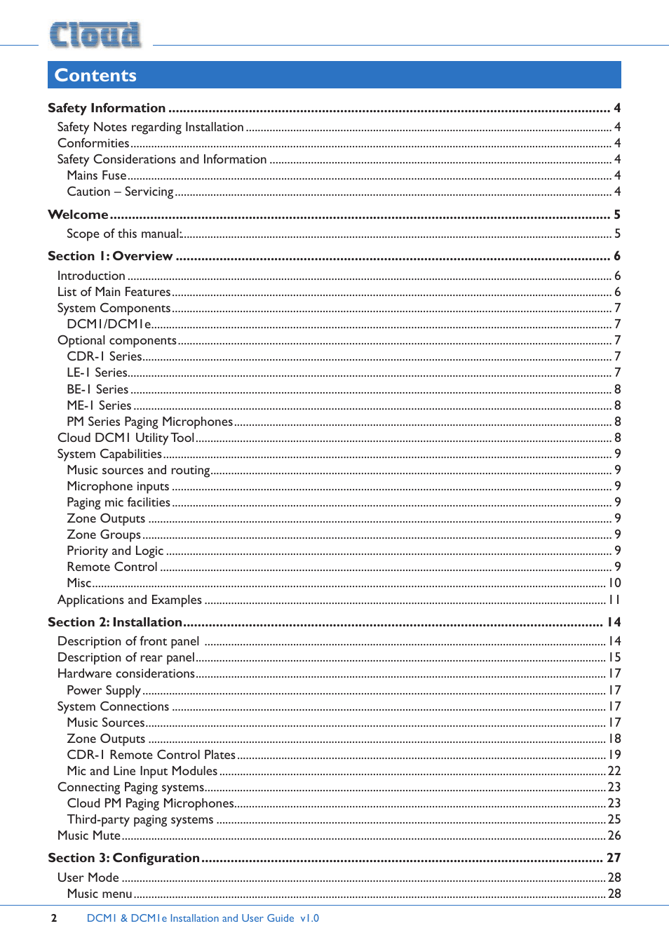 Cloud Electronics DCM1 User Manual | Page 2 / 79