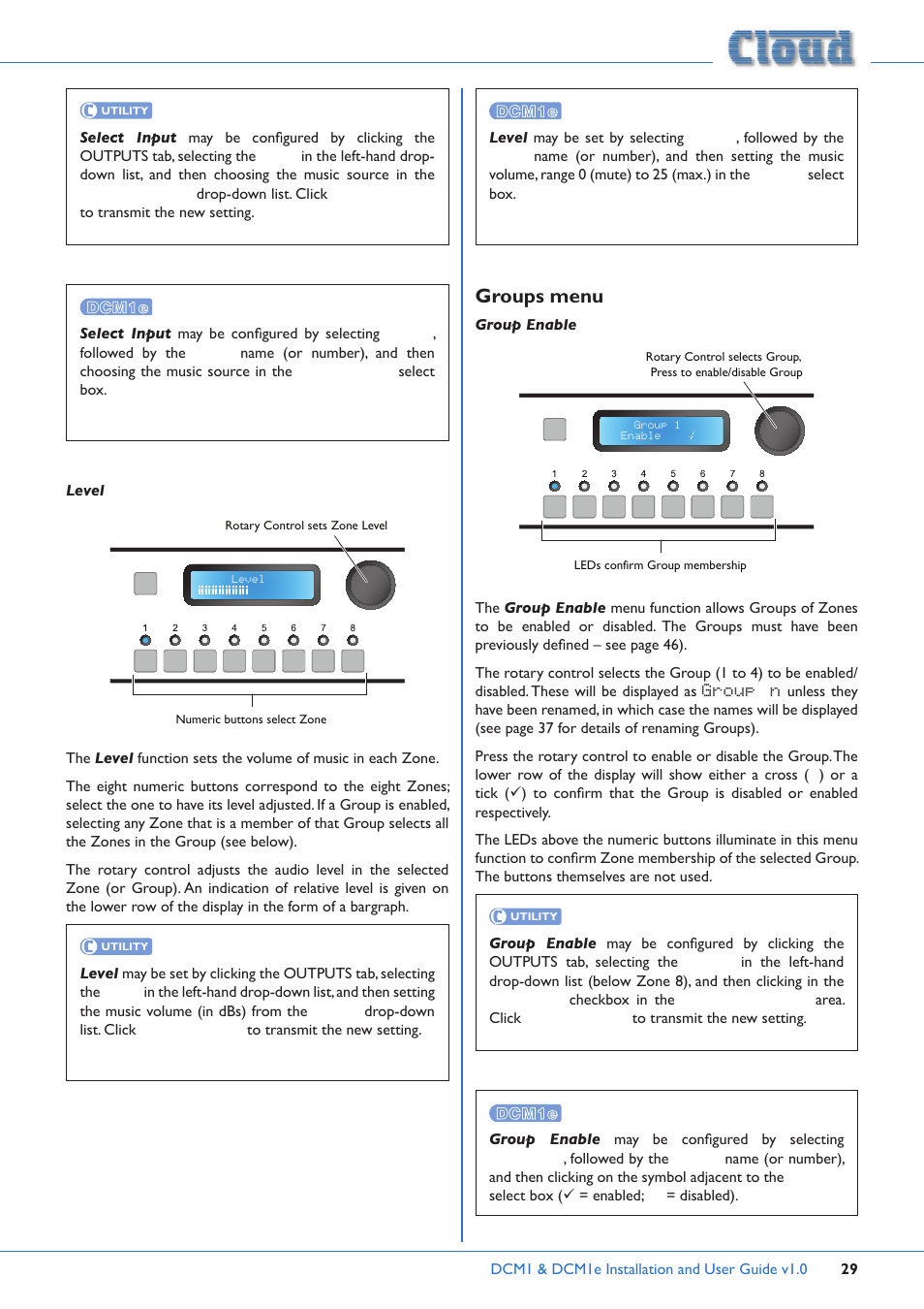 Groups menu | Cloud Electronics DCM1 User Manual | Page 29 / 79