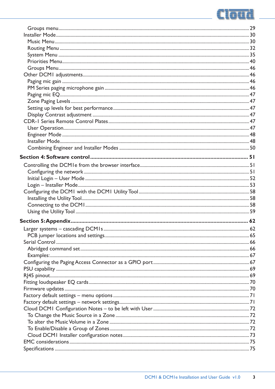 Cloud Electronics DCM1 User Manual | Page 3 / 79
